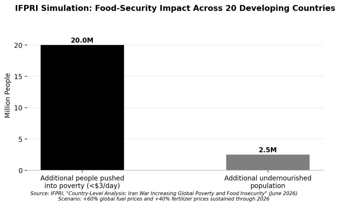 شكل (3): الأثر التقديري لمحاكاة IFPRI على الفقر ونقص التغذية عبر 20 دولة نامية